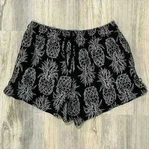 Lauren James Black White Pineapple Print Pull On Drawstring Swim Shorts Size M
